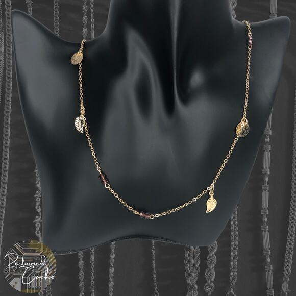 Gold Purple Leaves Necklace - Picture 1 of 4